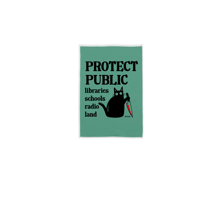 PROTECT PUBLIC libraries flag, a White 12" x 18" Yard Flag