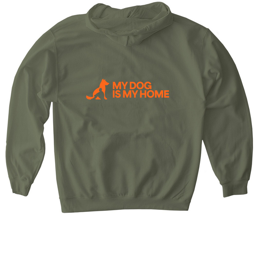 My Dog Is My Home Signature Merch - Design B, a Military Green Gildan Softstyle Pullover Hoodie (back-view)