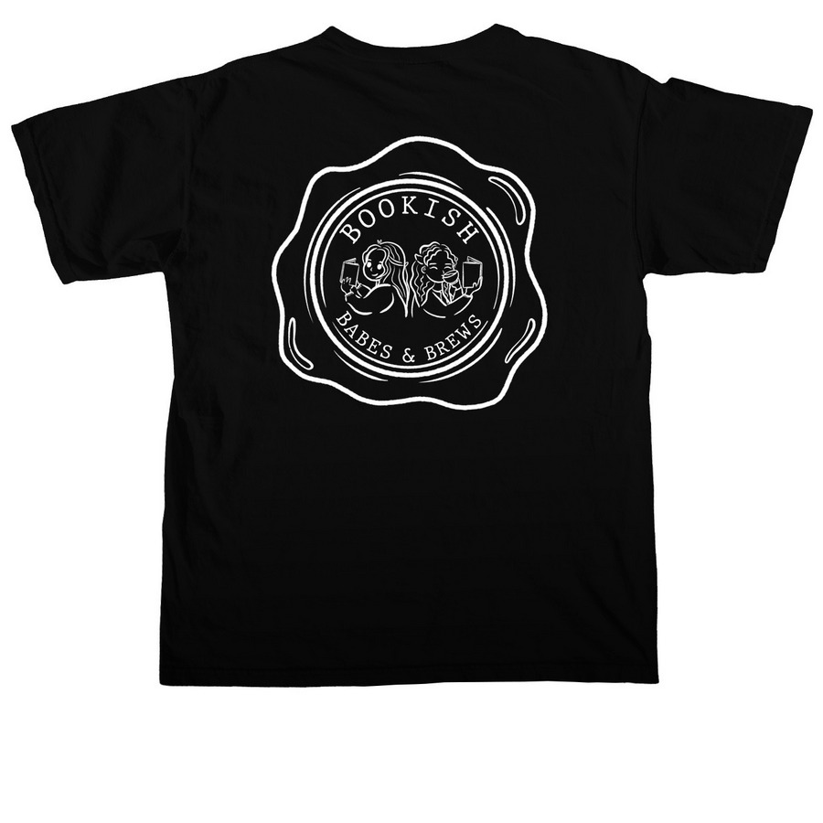 Bookish Babes and Brews, a Black Comfort Colors Unisex Tee (back-view)