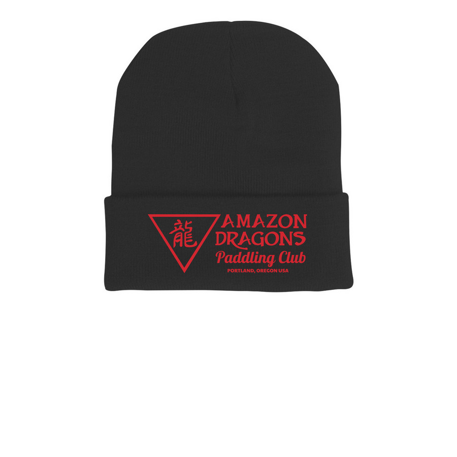 ADPC Red Logo Beanies, a Black Printed Cuffed Beanie