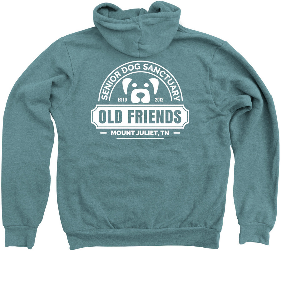 Old Friends Logo Hoodie, a Heather Deep Teal Zip Up Hoodie (back-view)