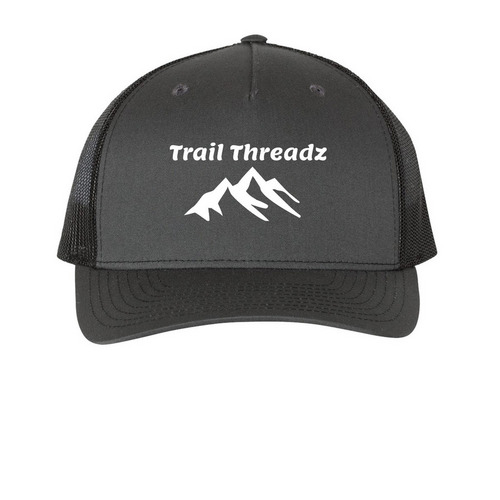 Trail Threadz hat, a Charcoal/ Black Printed Five-Panel Trucker Cap