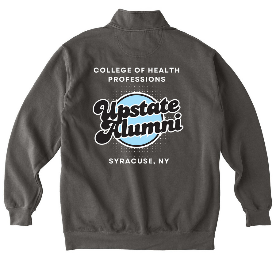 Retro CHP Alumni Gear, a Pepper Comfort Colors Quarter Zip Pullover (back-view)