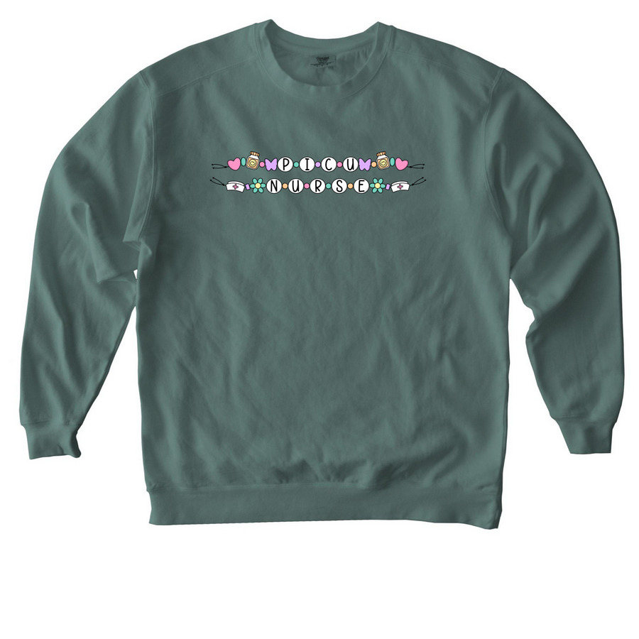 PICU Nurse - Friendship Bracelet, a Blue Spruce Comfort Colors Crewneck Sweatshirt