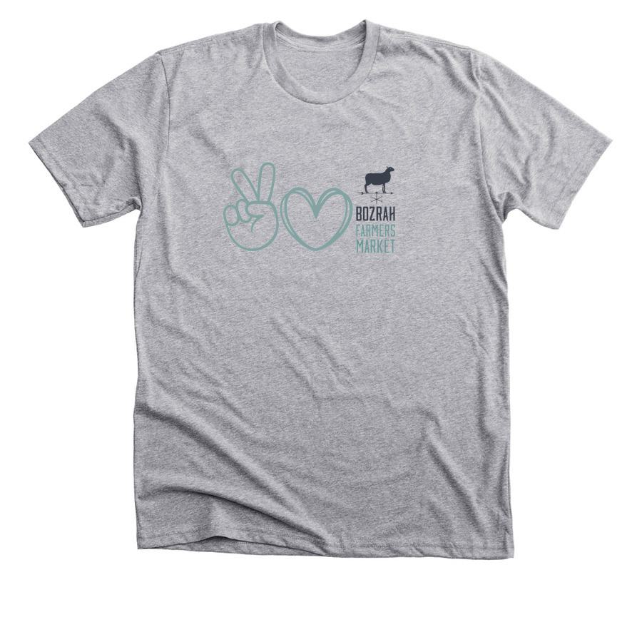 Peace, Love, BFM, a Athletic Heather Premium Unisex Tee