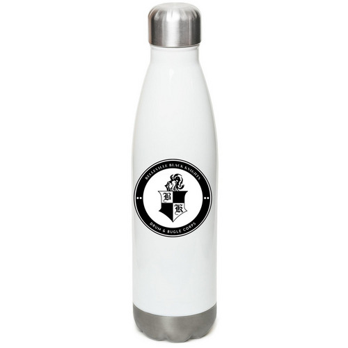 Black Knights Steel Water Bottle (60's Logo), a White Stainless Steel Water Bottle