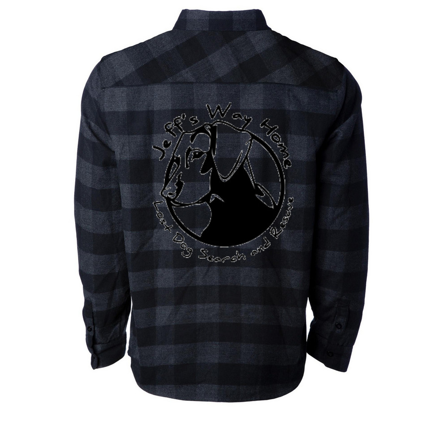 JWH Logo Flannel, a Charcoal Heather/ Black Unisex Flannel Shirt (back-view)