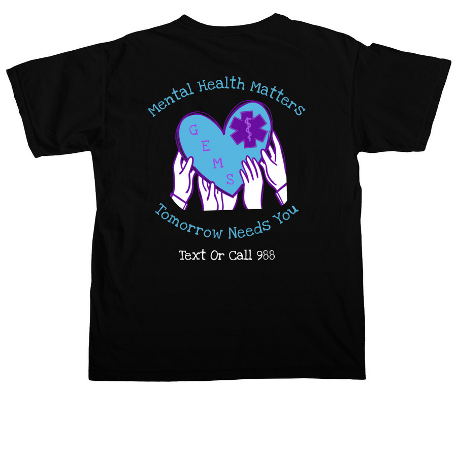 Guilderland EMS Suicide Prevention Awareness, a Black Comfort Colors Unisex Tee (back-view)