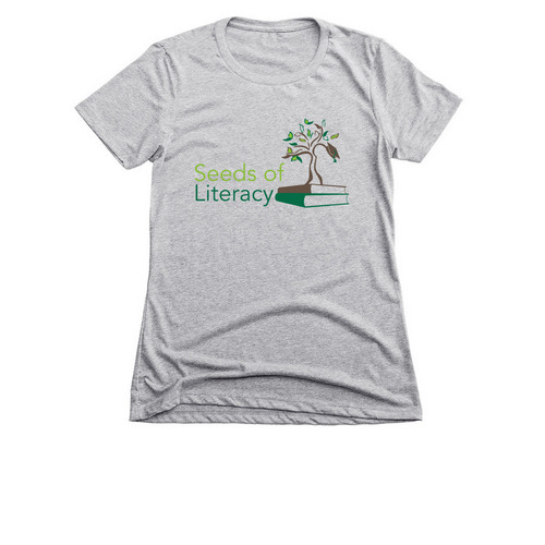 Seeds of Literacy #3 (Large Color Logo), a Dark Heather Grey Women's Slim Fit Tee