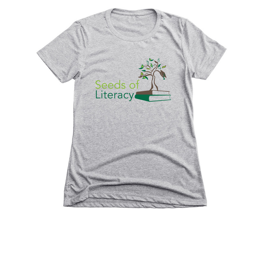 Seeds of Literacy #3 (Large Color Logo), a Dark Heather Grey Women's Slim Fit Tee