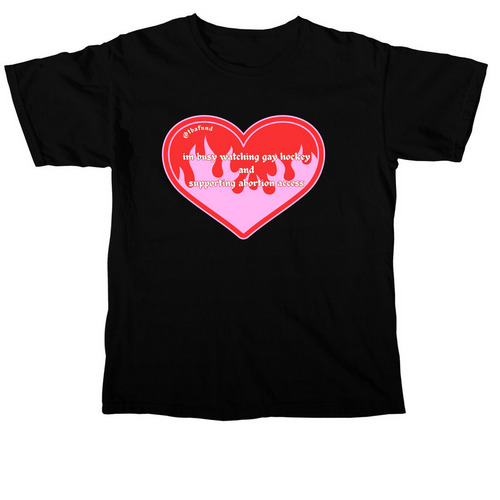 Gay hockey and supporting abortion access!&nbsp;, a Black Comfort Colors Unisex Tee