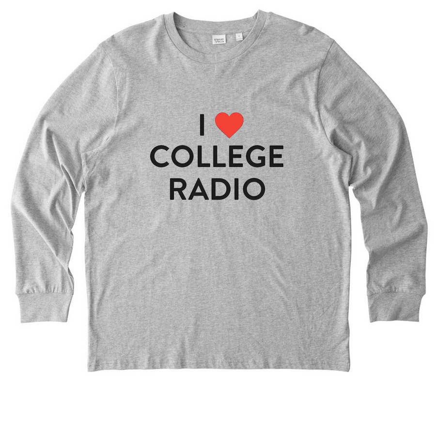 "I Love College Radio" - Official T-Shirt, a Heather Grey Stanley/Stella Unisex Creator 2.0 Long Sleeve Tee
