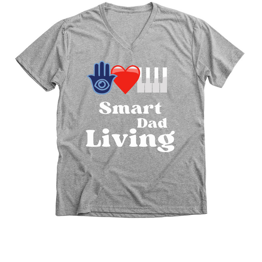 Eye Heart Piano Smart Dad Living Emoji Logo, a Athletic Heather Premium V-Neck Tee