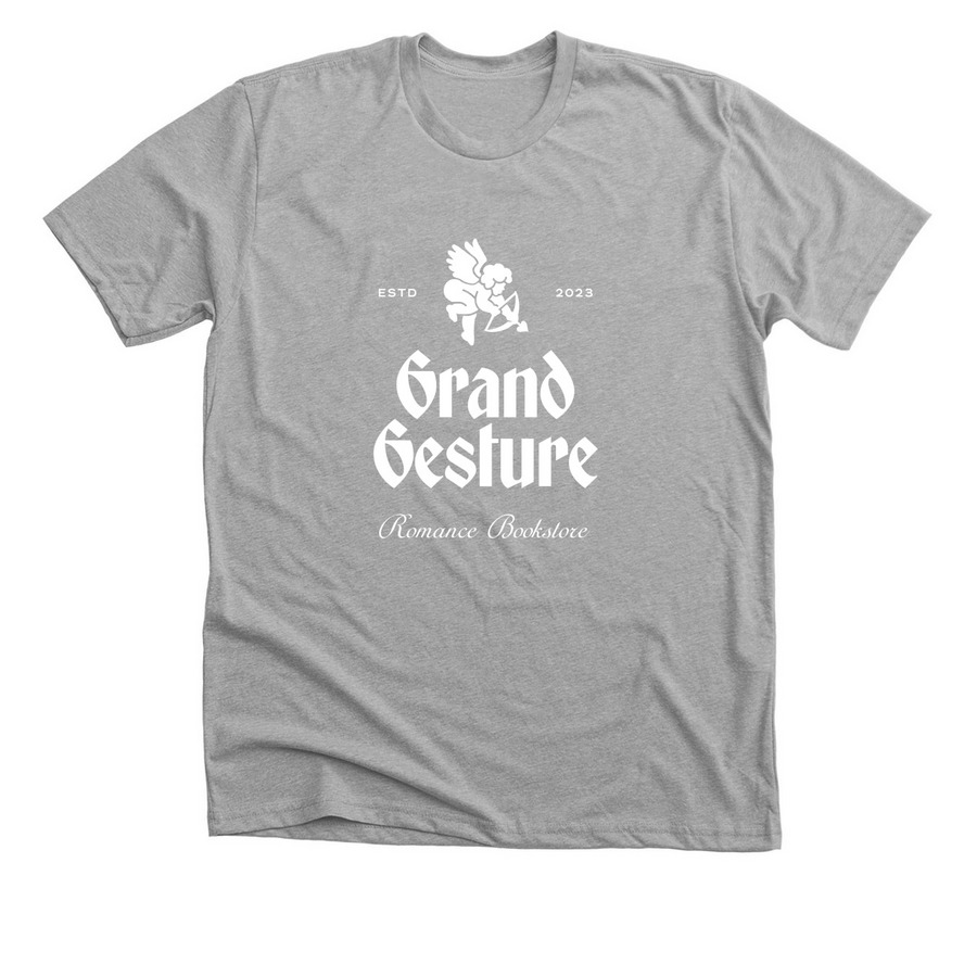 Grand Gesture Books Logo (white), a Athletic Heather Premium Unisex Tee