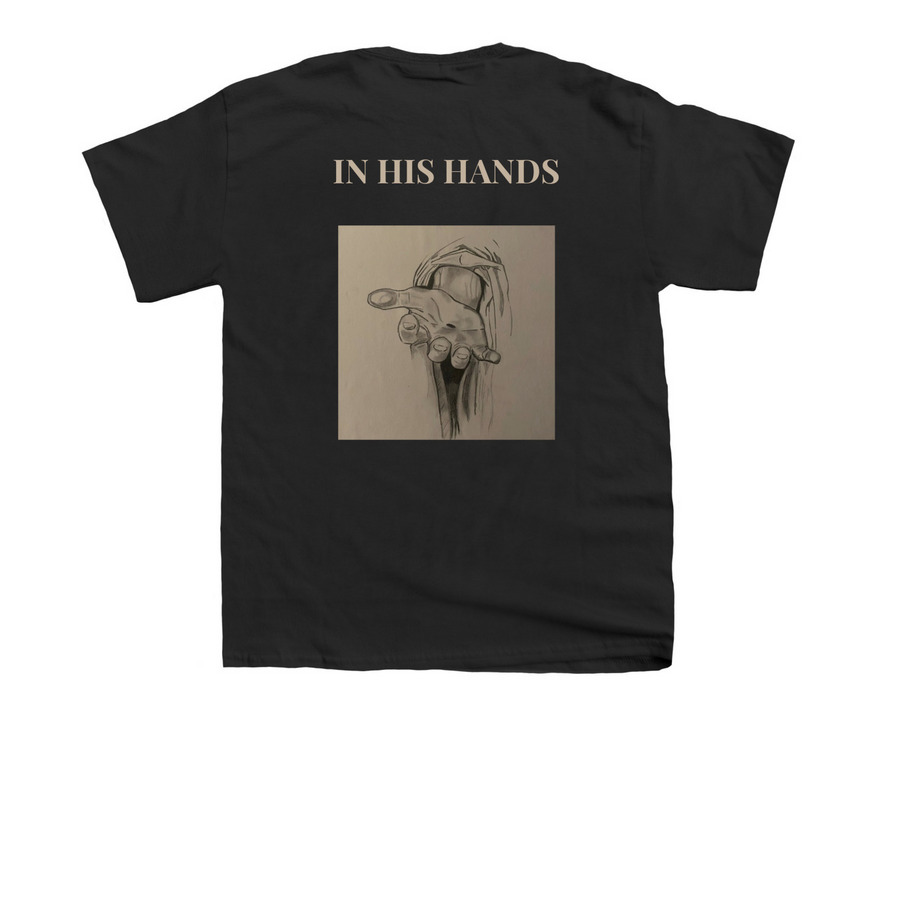 In His Hands, a Black Youth Unisex Tee (back-view)
