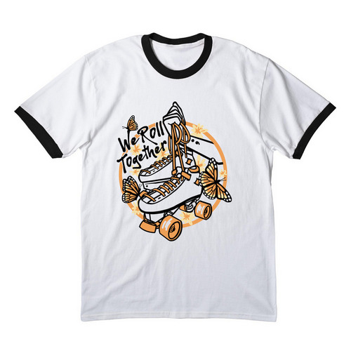 We Roll Together&nbsp;, a White/ Jet Black Cotton Ringer Tee