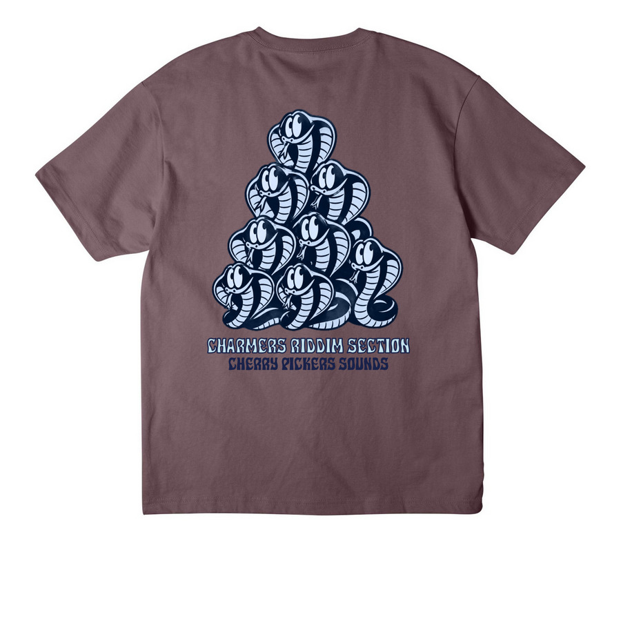 Charmers Riddim Section (8 cobras tee), a Purple Storm Unisex Heavyweight Tee (back-view)