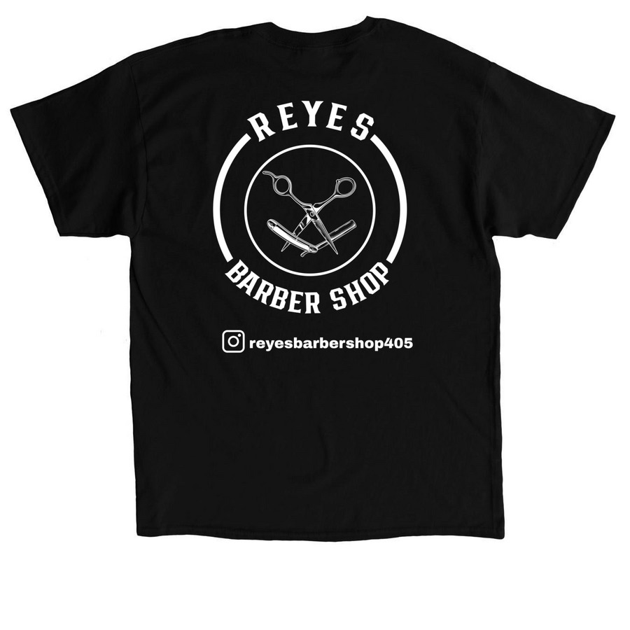 Reyes Barbershop, a Black Classic Unisex Tee (back-view)