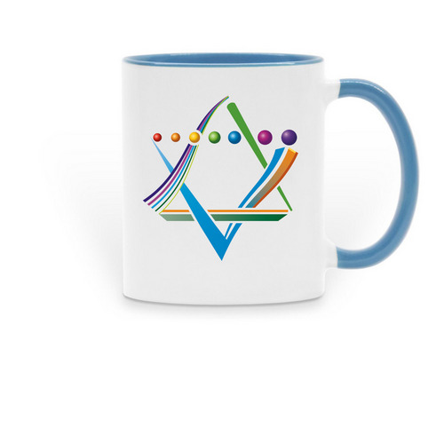 Shir Hadash Logo Mug, a Light Blue Two-Tone Ceramic Mug