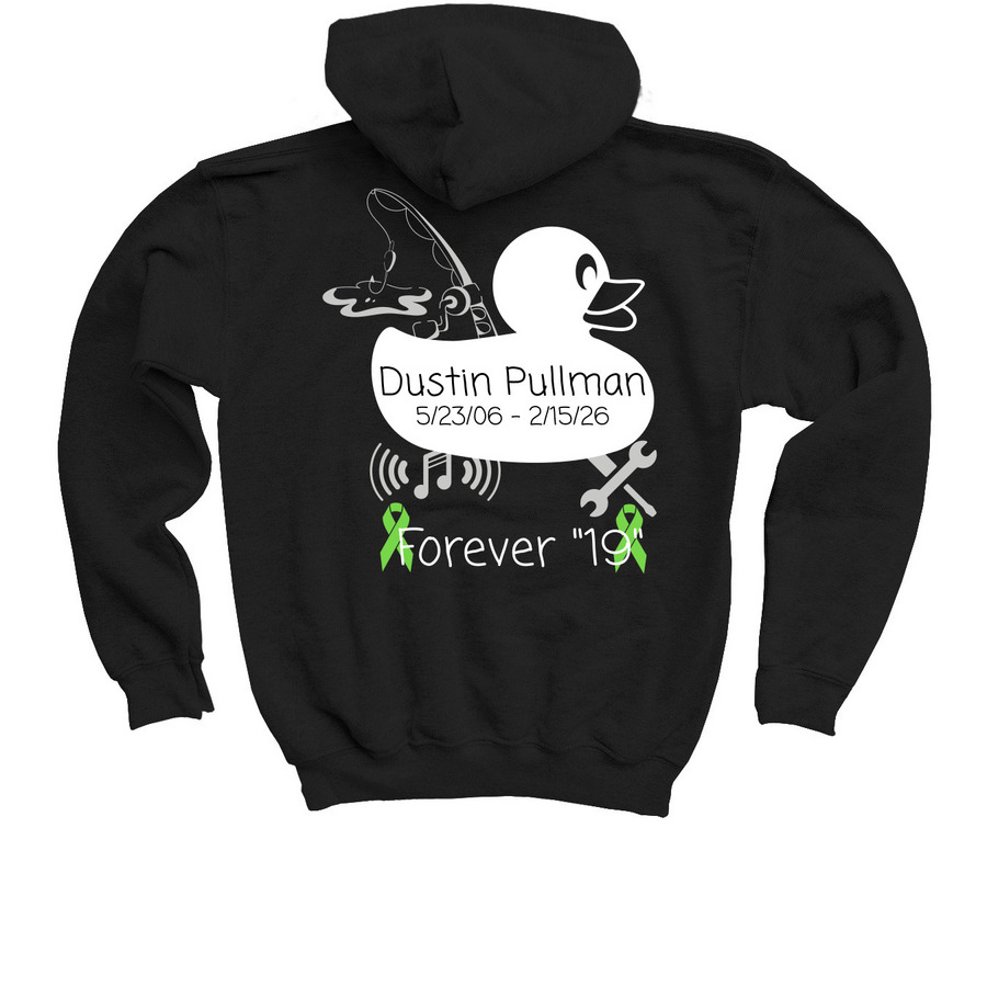 Dustin Pullman:&nbsp; "Forever 19", a Black Youth Pullover Hoodie (back-view)