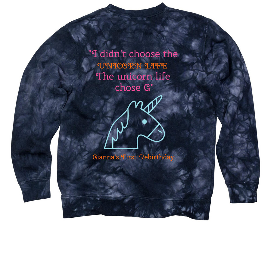Gianna's 1st Re-Birthday, a Navy Tie Dye Crewneck Sweatshirt (back-view)