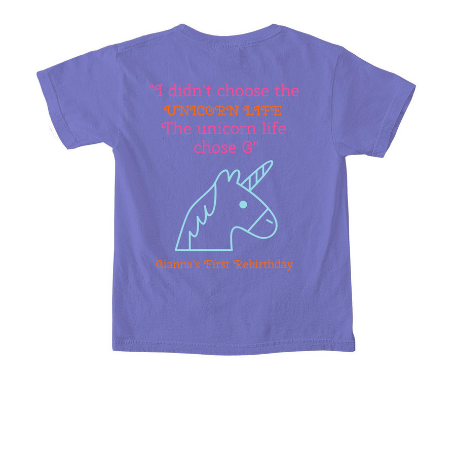 Gianna's 1st Re-Birthday, a Violet Comfort Colors Youth Tee (back-view)