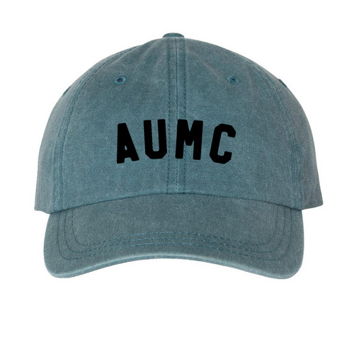 AUMC Dad Hat, a Teal Printed Pigment Dye Baseball Cap