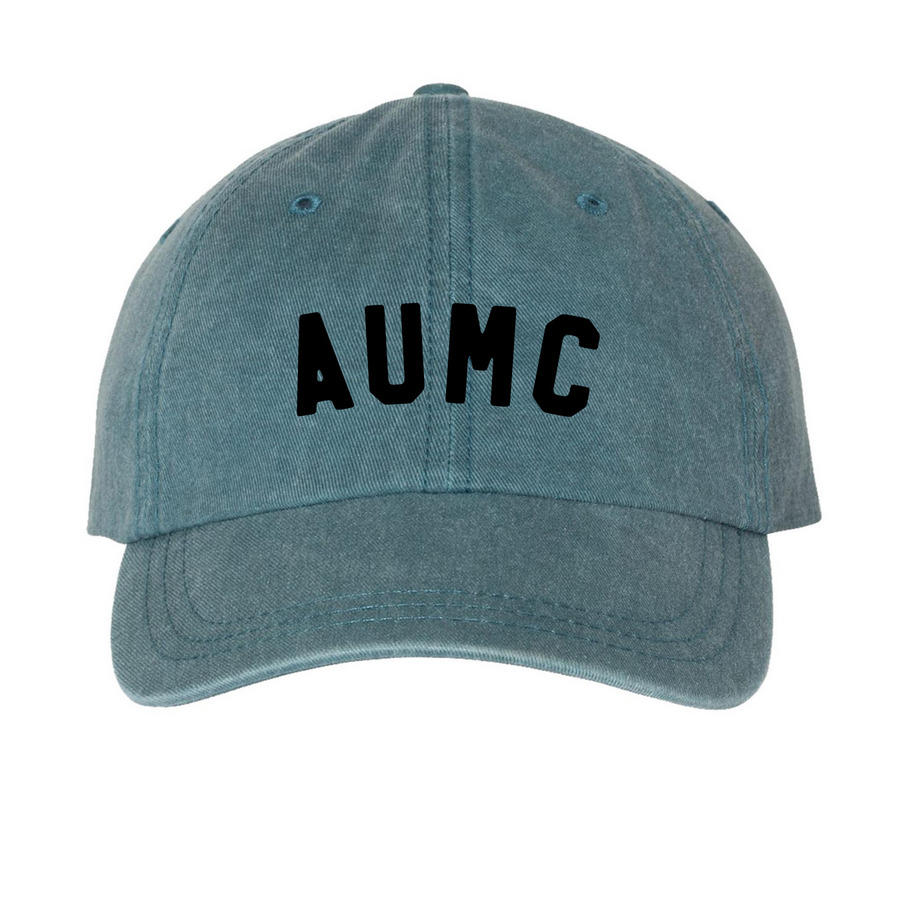 AUMC Dad Hat, a Teal Printed Pigment Dye Baseball Cap