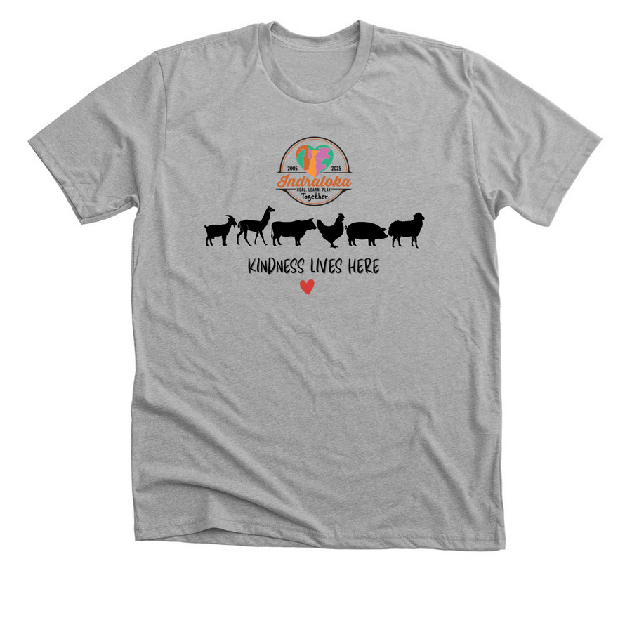 Kindness Lives Here 20th Anniversary, a Athletic Heather Premium Unisex Tee