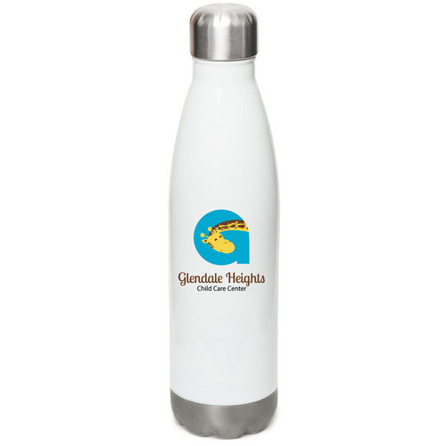 Logo Water Bottle, a White Stainless Steel Water Bottle