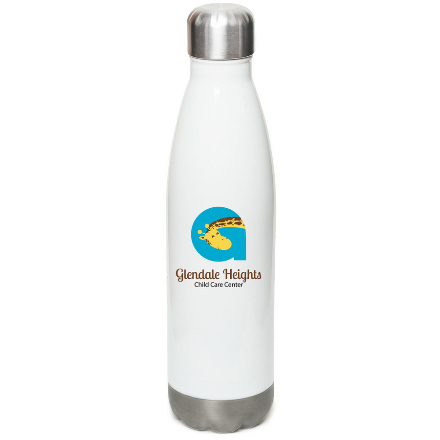 Logo Water Bottle, a White Stainless Steel Water Bottle