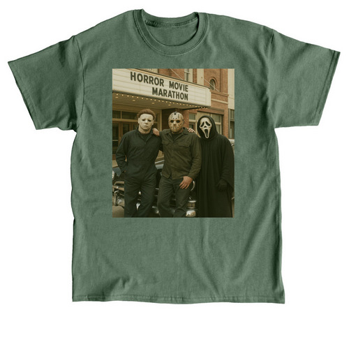 Horror Movie Marathon, a Military Green Classic Unisex Tee