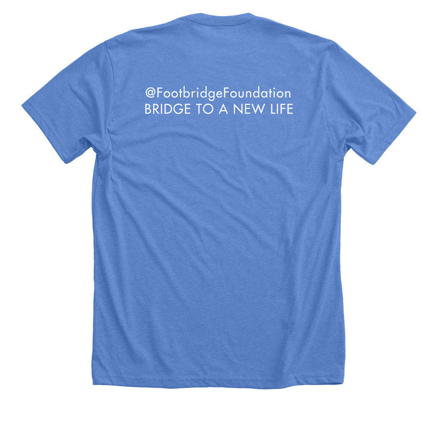 Footbridge Foundation - White Logo, a Heather Columbia Blue Premium Unisex Tee (back-view)