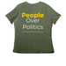 People Over Politics V-Neck Tee, a Military Green Women's Relaxed V-Neck Tee (back-view)