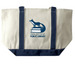 Waukesha Public Library Tote Bag, a Natural/Navy Large Two-Tone Canvas Tote Bag (back-view)