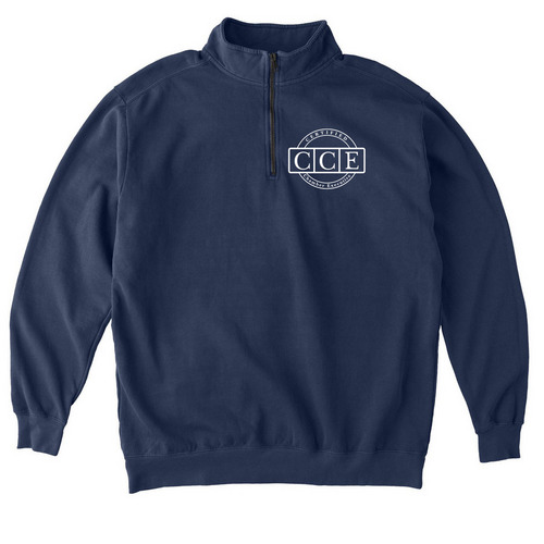 CCE - small logo, a True Navy Comfort Colors Quarter Zip Pullover