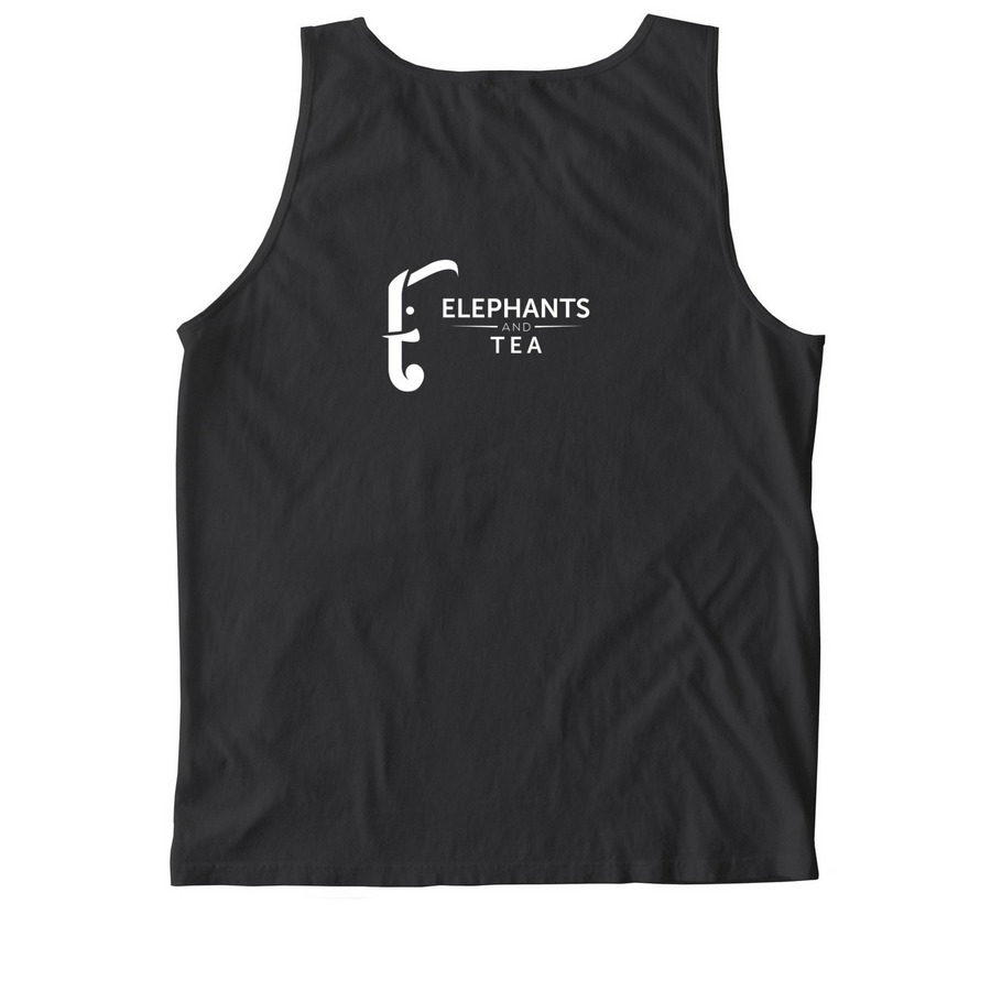 Titles (light lettering), a Black Comfort Colors Tank Top (back-view)