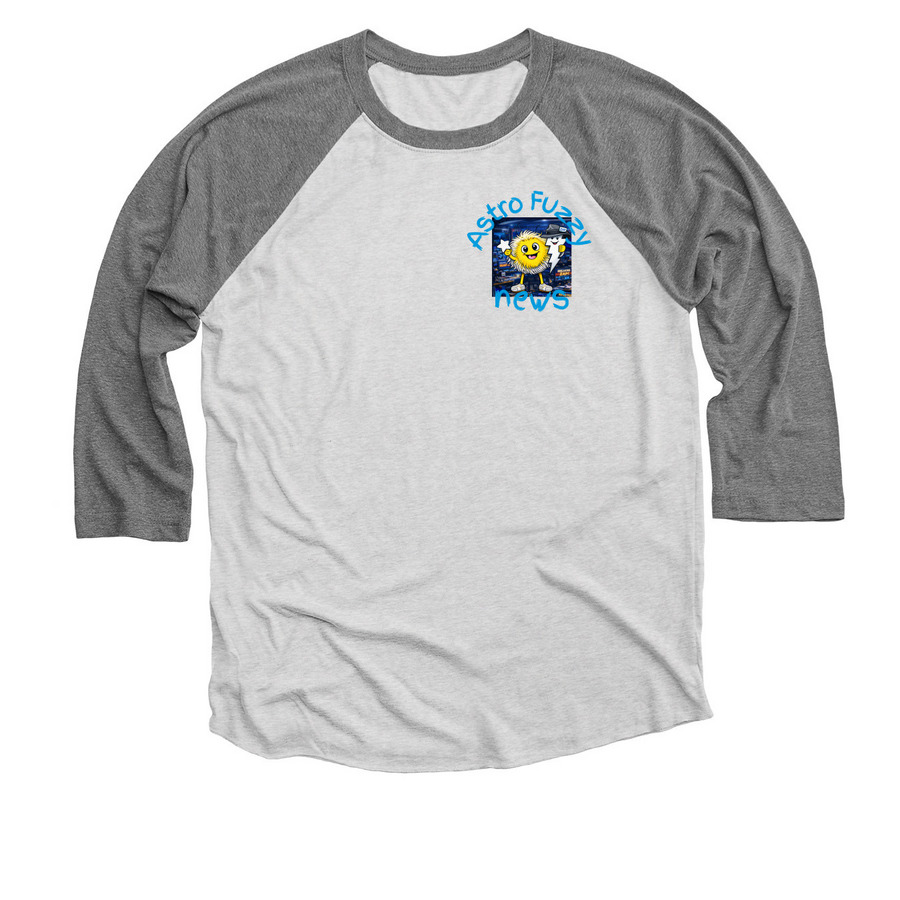 Astro Fuzzy News Team Logo Shirt, a Premium Heather and Heather White 3/4 Sleeve Baseball Tee