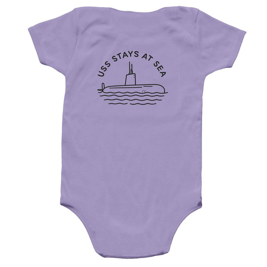 Baby USS Stays at Sea, a Lavender Infant Onesie (back-view)