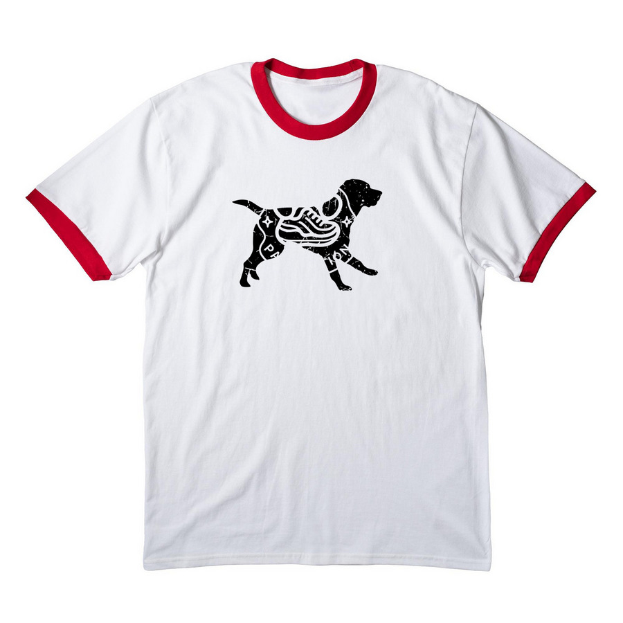 The "RUN WITH ME" Tee, a White/ Red Cotton Ringer Tee