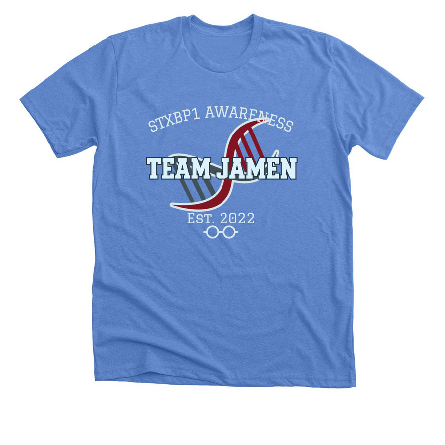 Team Jamen, a Heather Columbia Blue Premium Unisex Tee