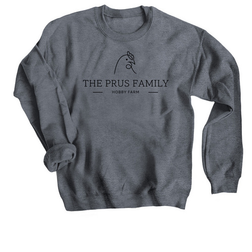 Prus Family Logo in Black, a Dark Heather Crewneck Sweatshirt