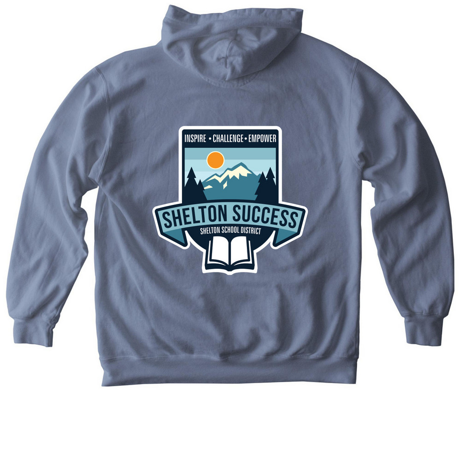 Shelton School District/Logo, a Blue Jean Comfort Colors Pullover Hoodie (back-view)