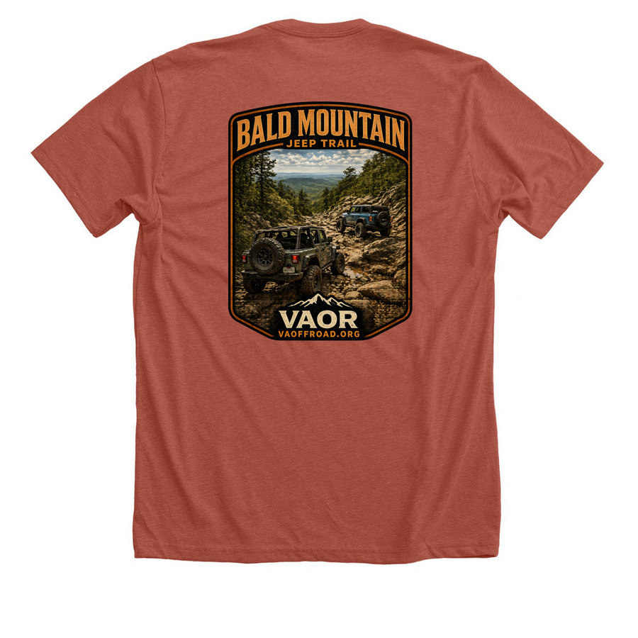 Bald Mountain Jeep/Bronco, a Heather Clay Premium Unisex Tee (back-view)