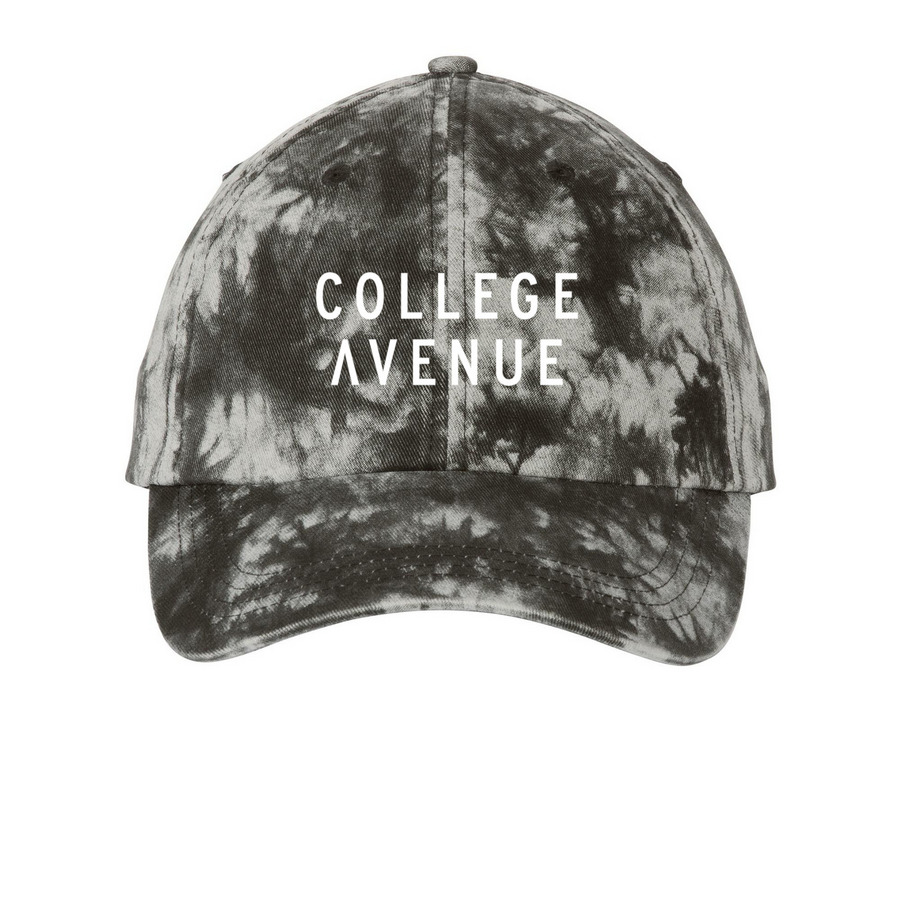 College Avenue Classic Logo, a Black Printed Tie Dye Baseball Hat