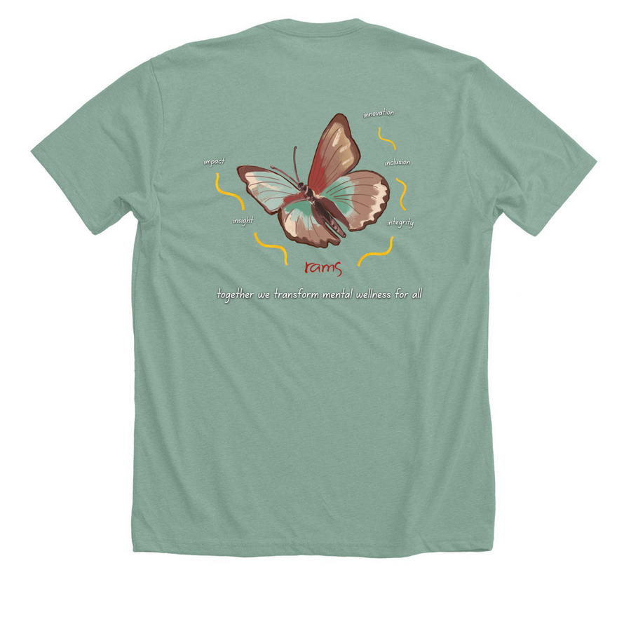 Transforming Mental Wellness For All, a Heather Dusty Blue Premium Unisex Tee (back-view)