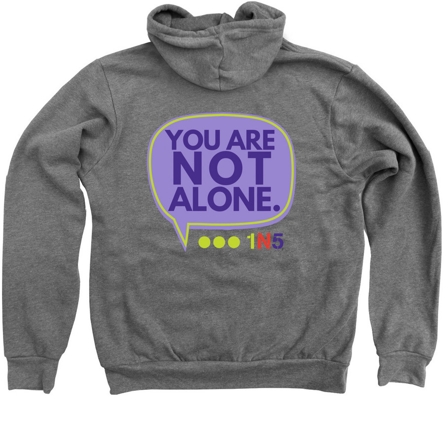 1N5 | YOU ARE NOT ALONE, a Deep Heather Zip Up Hoodie (back-view)