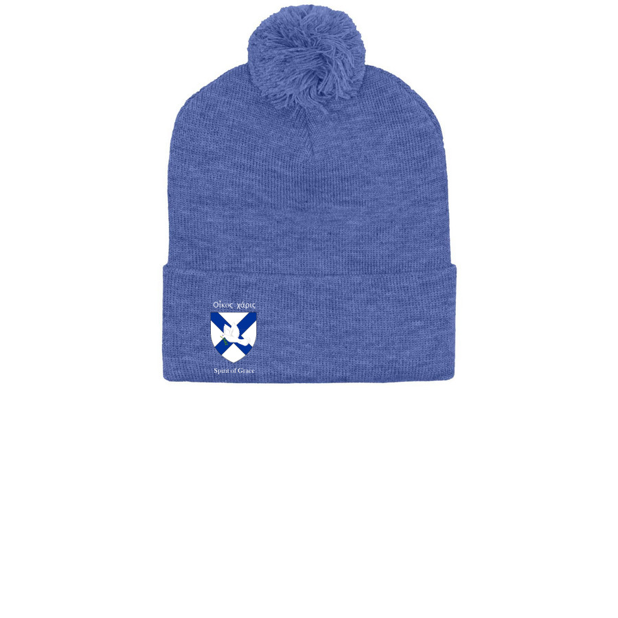 Charis Beanies, a Heather Dark Royal Printed Pom-Pom Beanie