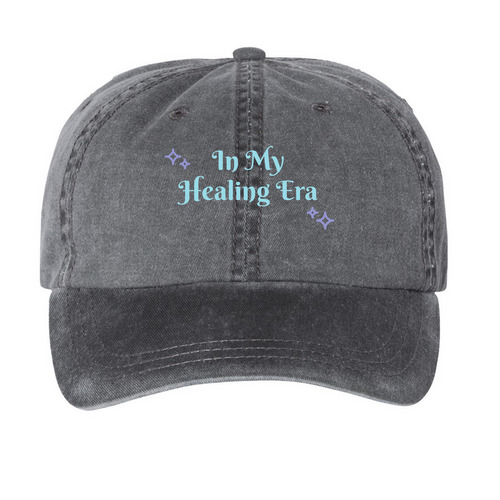 In my healing era, a Black Printed Pigment Dye Baseball Cap