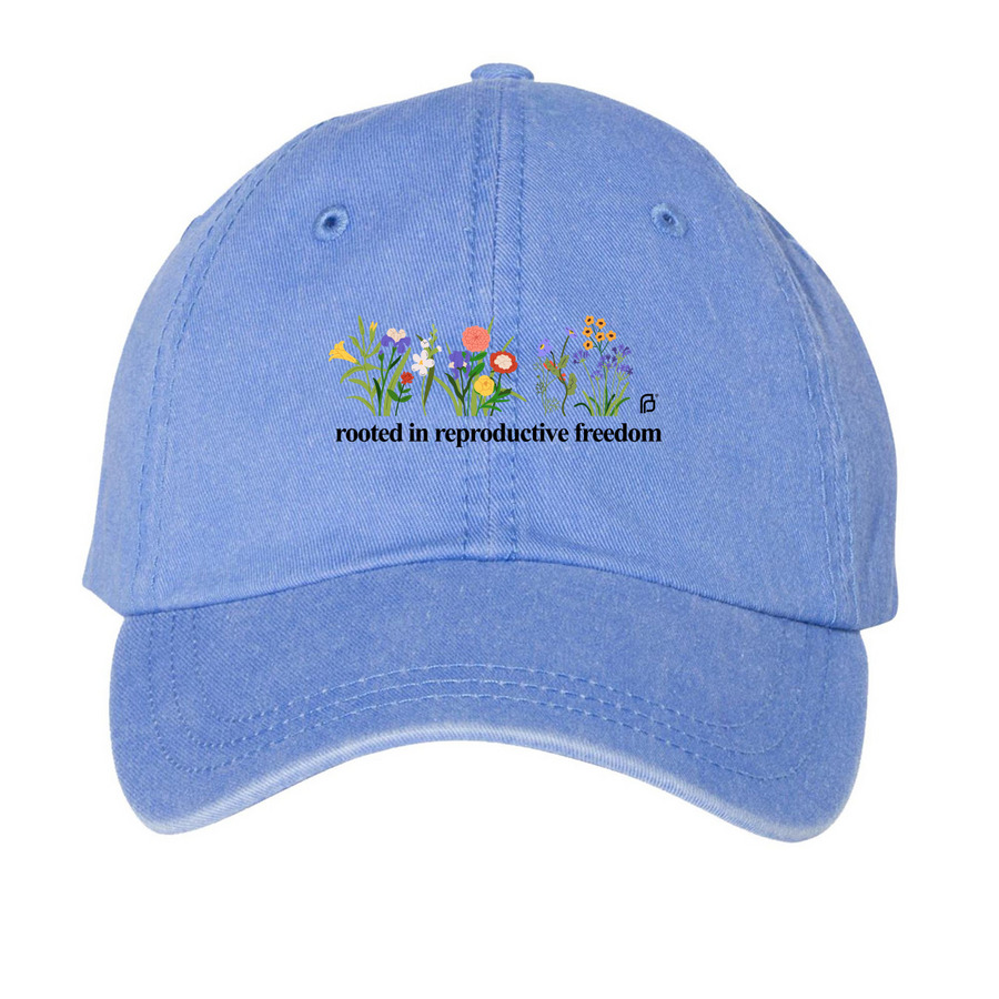 Rooted in Reproductive Freedom, a Periwinkle Printed Pigment Dye Baseball Cap